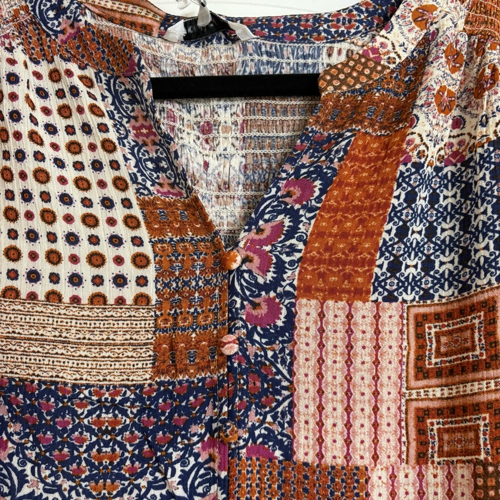 Rose + Olive Patchwork Print Boho Blouse - Multicolor Fall - Picture 4 of 5